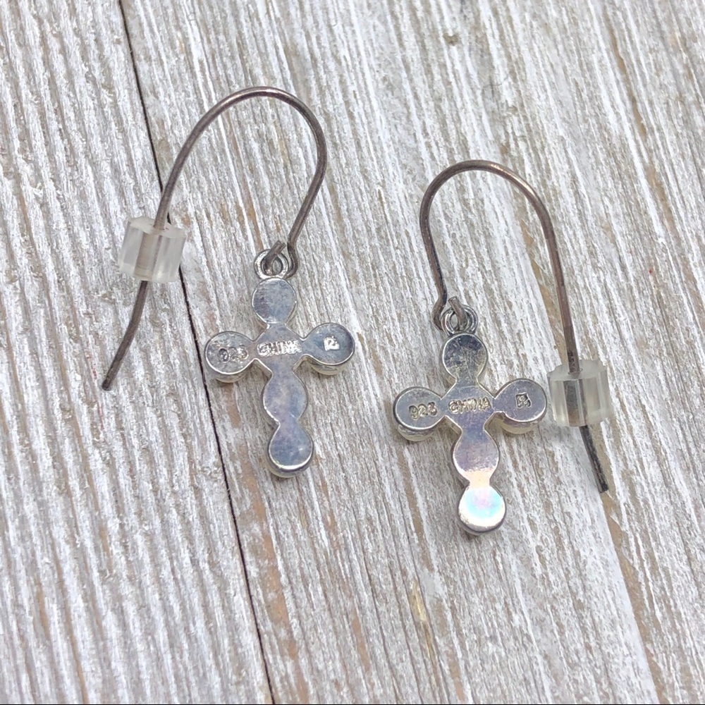 Sterling Silver Seed Pearl Cross Hook Earrings - Picture 6 of 6